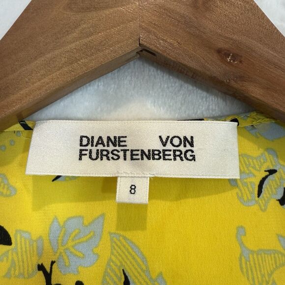 DVF Wrap Dress Maxi Silk Yellow Floral Tie Waist Size 8 READ DESCRIPTION - Picture 3 of 11